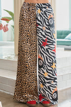 Leopard and Zebra Mixed Print Wide Leg Pants