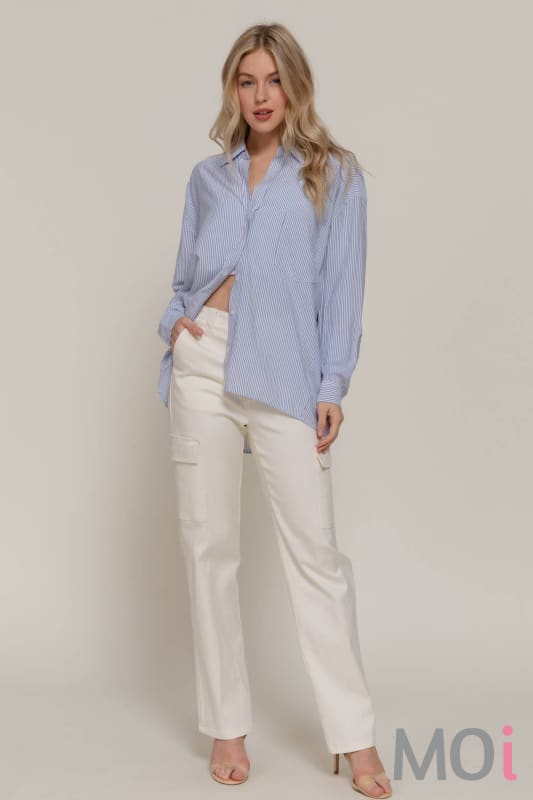 Long Dolman Sleeve Oversized Y/D Stripe Shirt