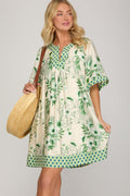 Bell Sleeve Printed Mini Dress