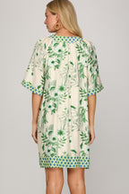 Bell Sleeve Printed Mini Dress