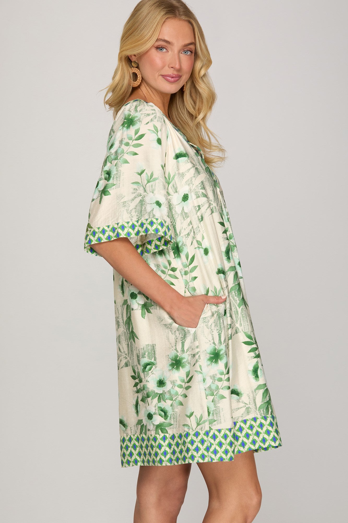 Bell Sleeve Printed Mini Dress