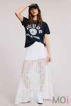 Tiered Floral Lace Maxi Skirt with Lining