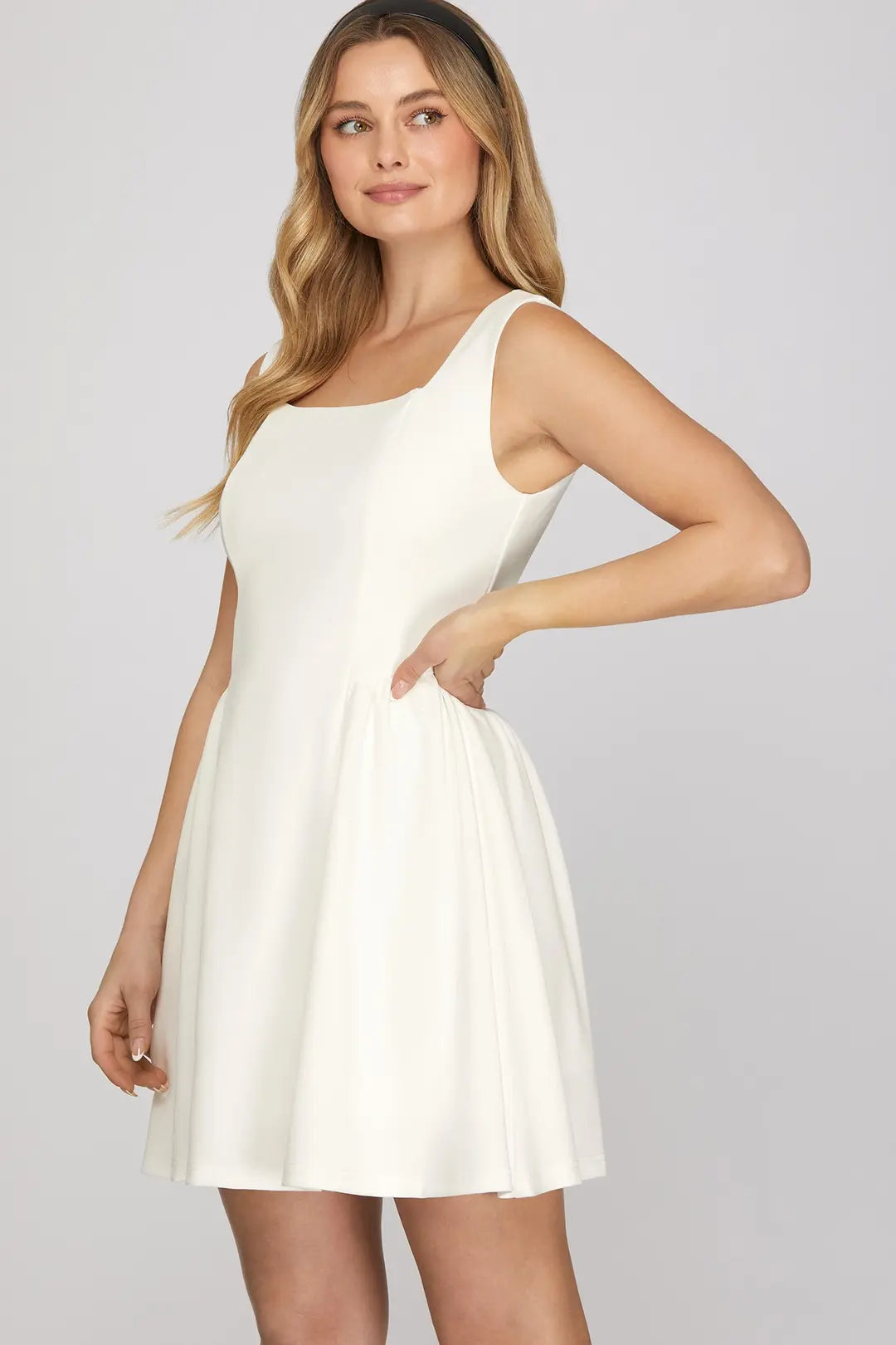 Square Neck Knit Mini Dress