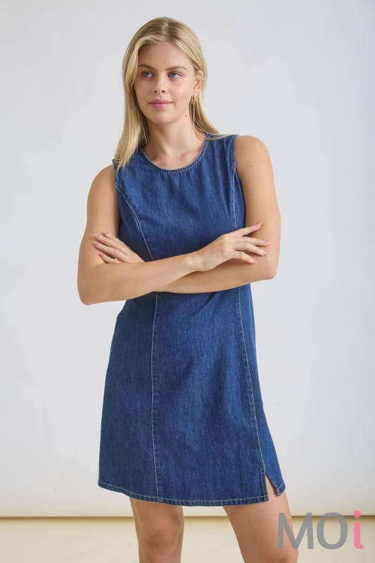 Round Neck Sleeveless Denim Dress