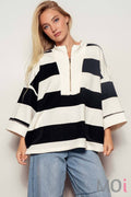 Oversized Half Zip Bold Stripe Statement Pullover Sweatshirt