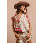 Woven Mixed Print Peasant Top