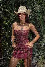 Vegan Leather Embroidered Western Corset Top