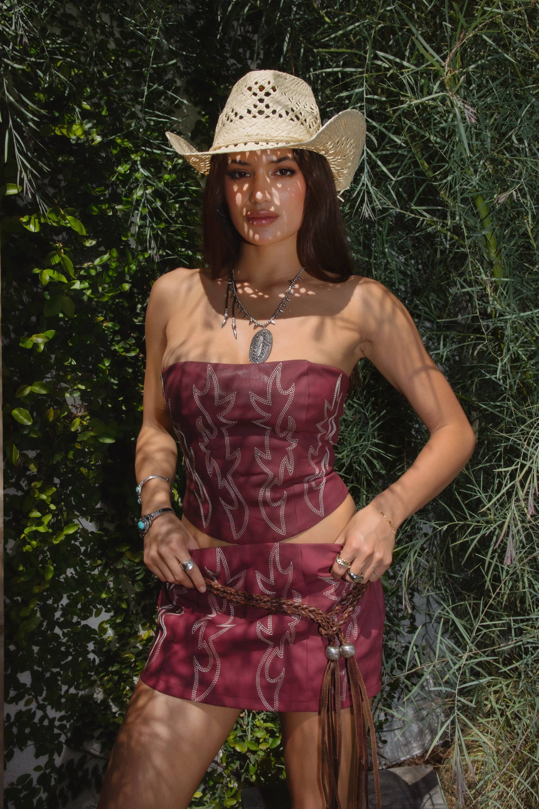 Vegan Leather Embroidered Western Corset Top