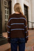Stripe Jacquard Button Down Knit Cardigan