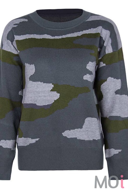 CAMOUFLAGE LEOPARD PRINT CREW NECK JUMPER