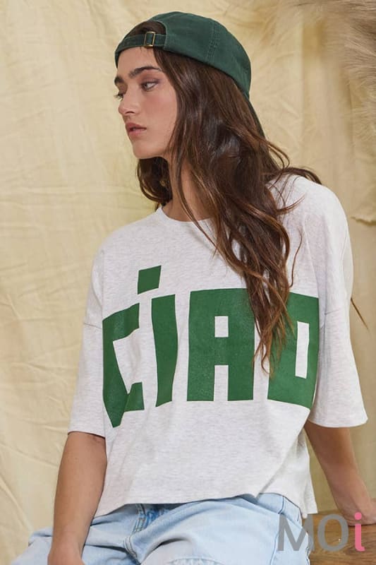 'CIAO' Graphic Jersey Boxy Crop Top