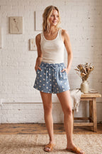 Polka Dot Drawstring Denim Shorts