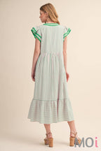 Striped Contrast Binding Midi Dress