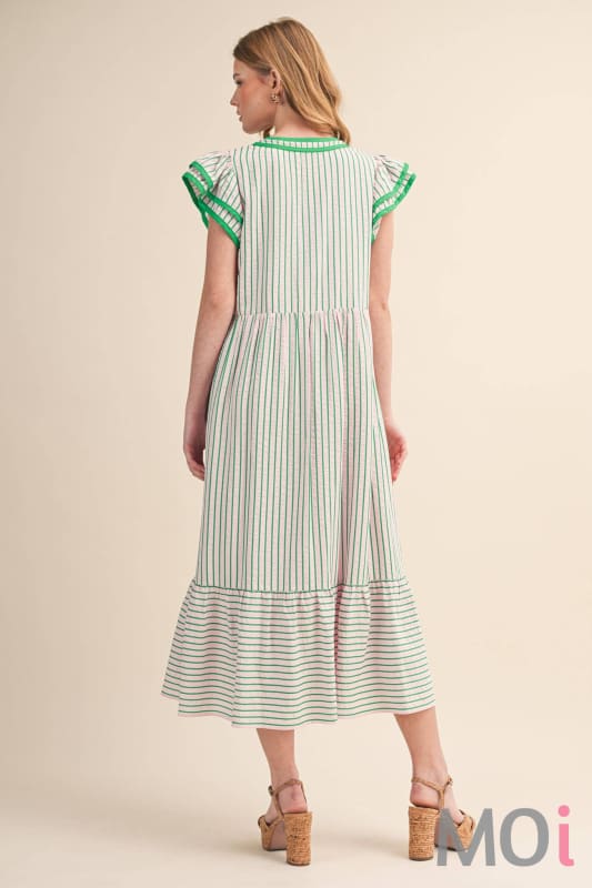 Striped Contrast Binding Midi Dress