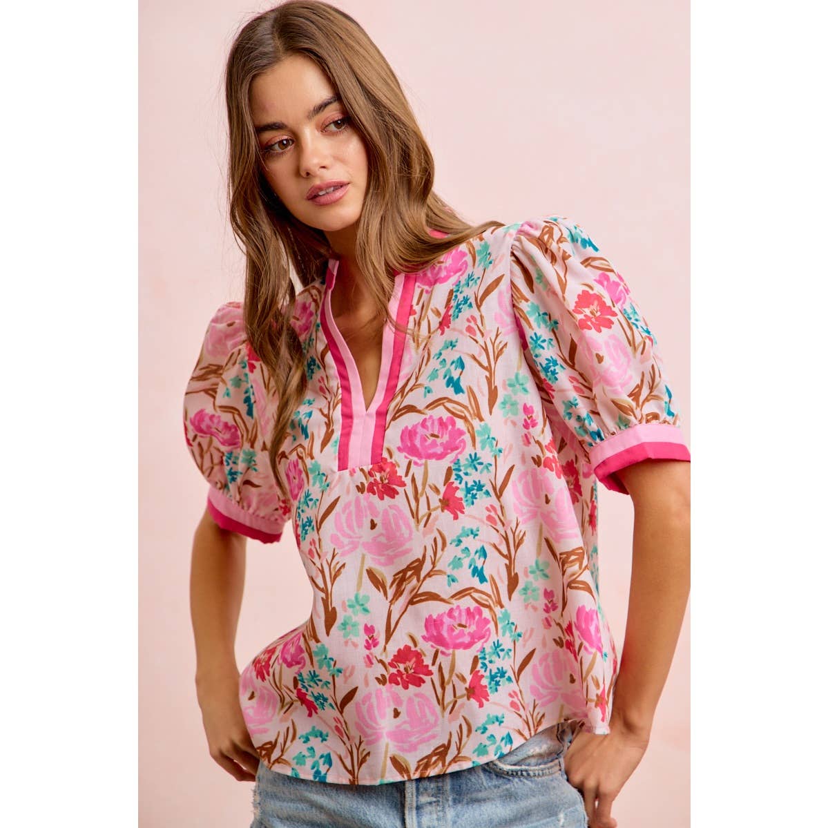 Flower Printed Woven Contrast Top