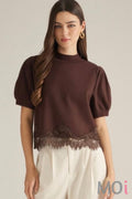 Lace Trim Puff Sleeve Top