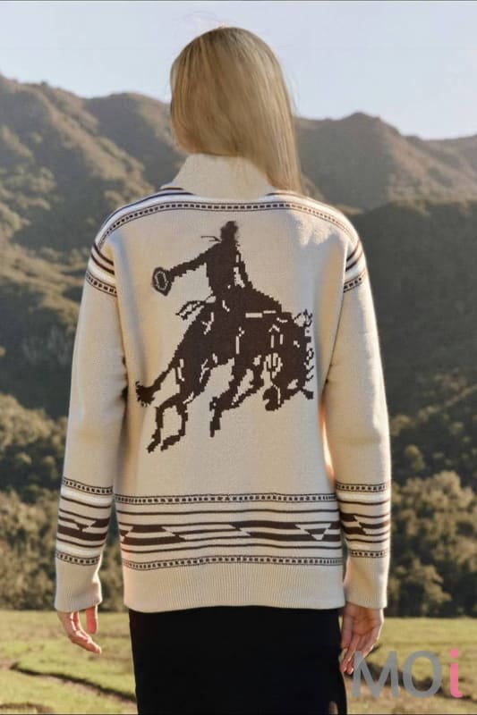 Western Cowboy Rodeo Horse Knit Sweater Cardigan