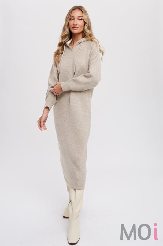 Hoodie Sweater Shift Dress Oatmeal