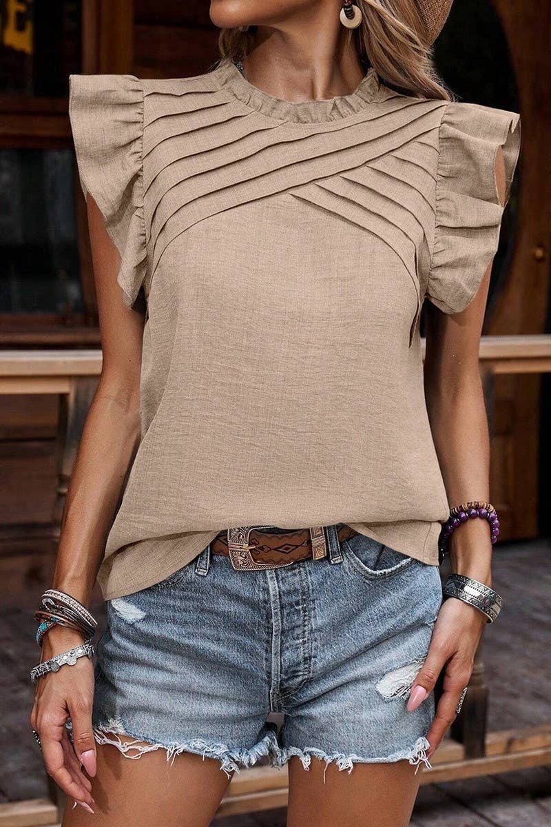 Ruffle Sleeve Pleated Top
