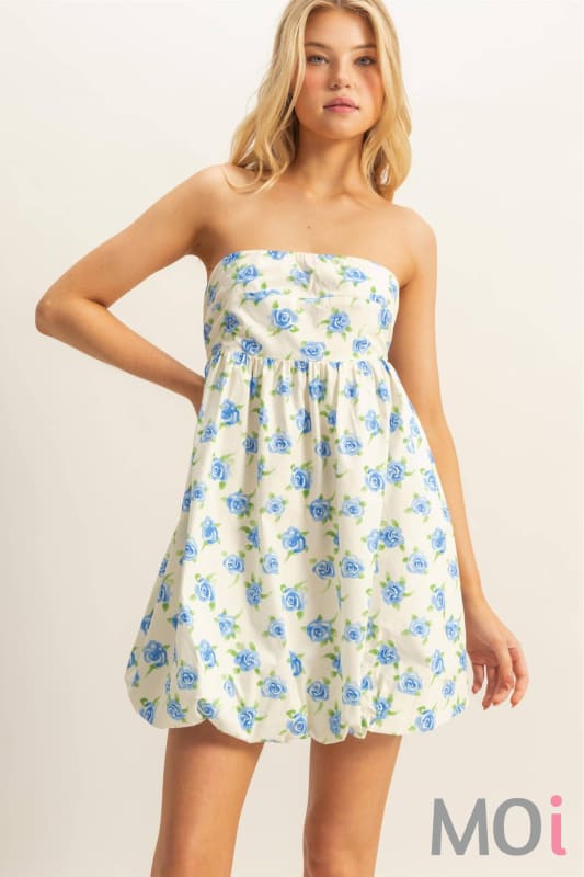 Floral Strapless Bubble Hem Mini Dress
