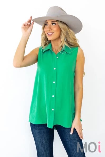 Button Down Woven Blouse Green / Small Apparel & Accessories