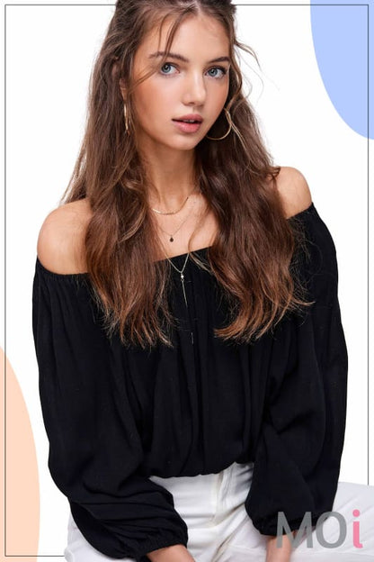 Breathable Fabric Off Shoulder Balloon Sleeve Top