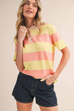 Striped Short Sleeve Sweater Knit