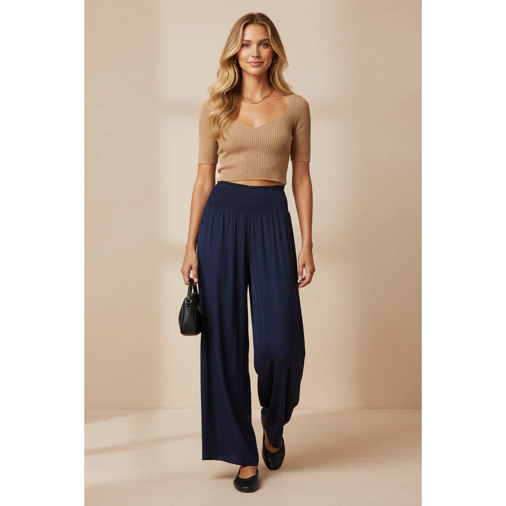 Smocked Waist Wide Leg Pant