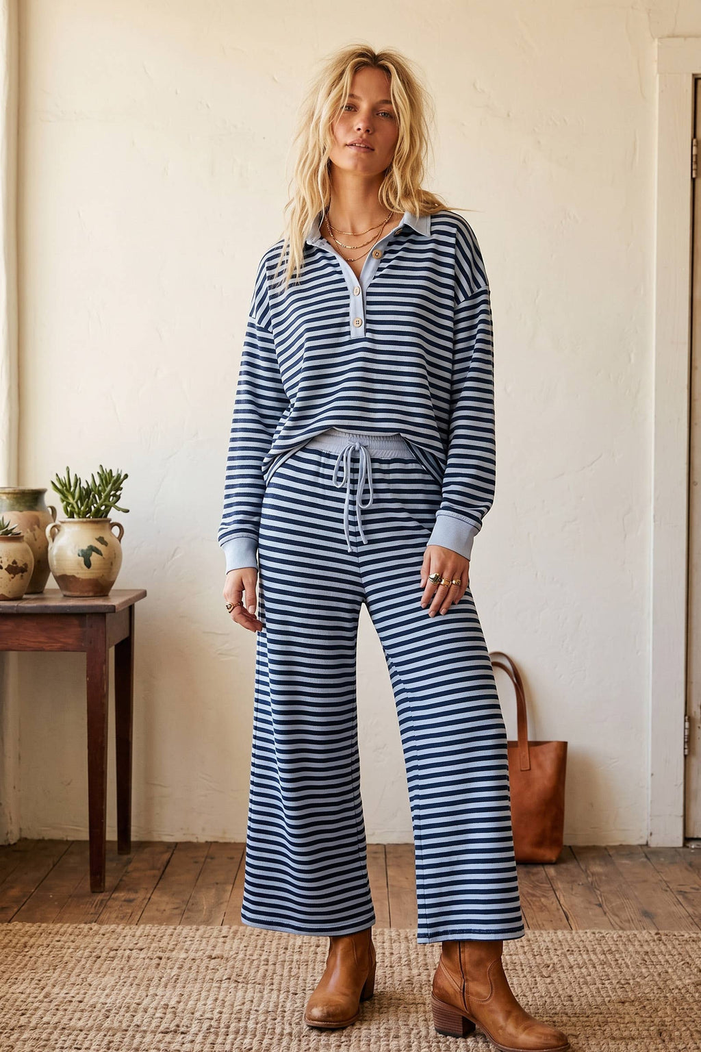 Soft Touch Lightweight Stripe Henley Top