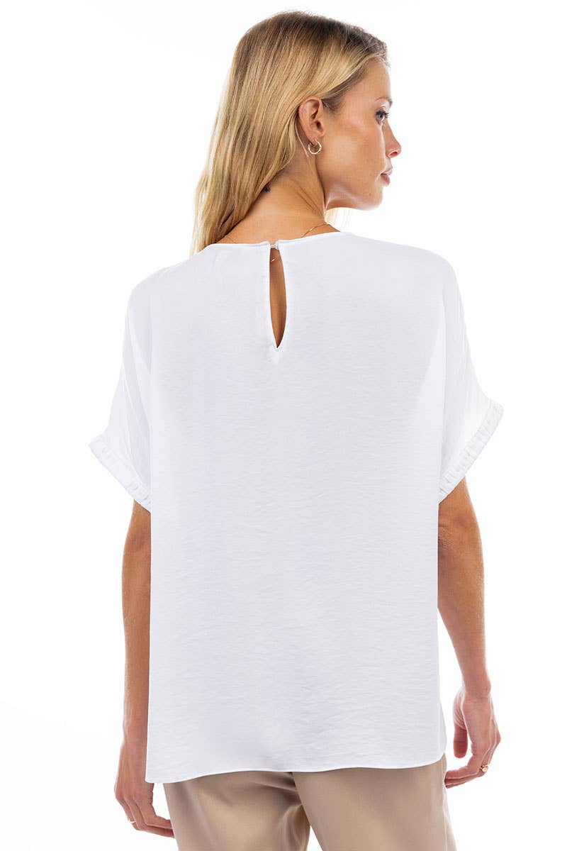 Dolman Short Sleeve Plisse Sleeve Blouse