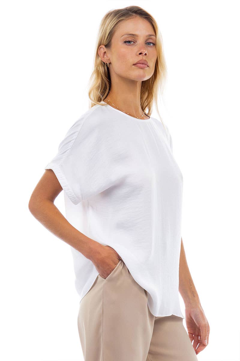 Dolman Short Sleeve Plisse Sleeve Blouse