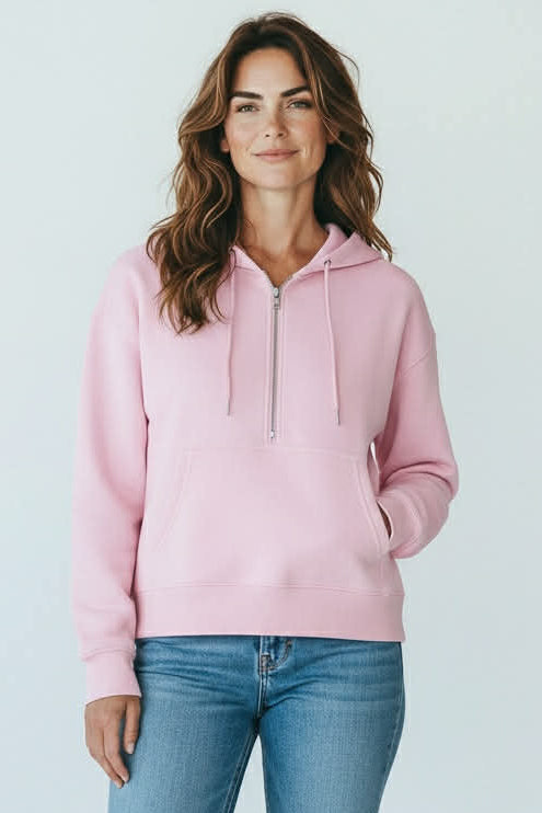 Basic Fleece Half Zip Up Hoodie