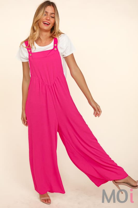 Solid Wide Leg Overalls Pink