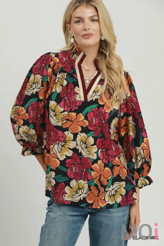 Floral Print Contrast Trim Tunic