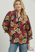 Floral Print Contrast Trim Tunic