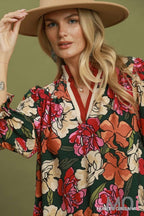 Floral Print Contrast Trim Tunic