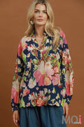 Floral Print Split Neck Blouse