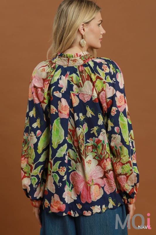 Floral Print Split Neck Blouse