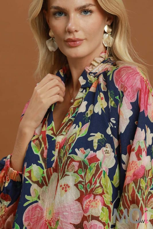Floral Print Split Neck Blouse