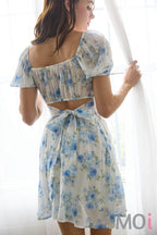 Floral Corset Detail Back Tie Mini Dress