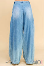 Ankle Drawstring Wide Denim Pants