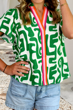Abstract Print Striped Trim Top