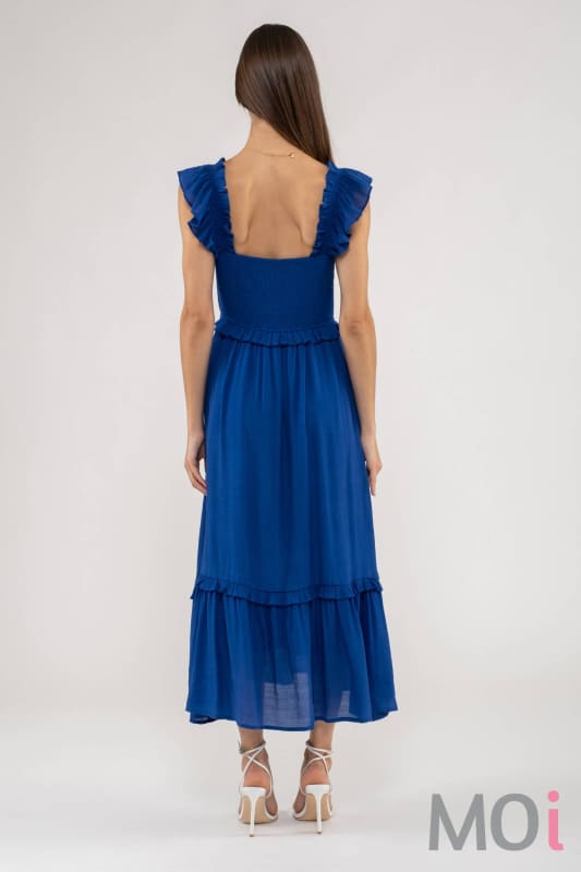 FLUTTER SLEEVE SMOCKED MIDI DRESS