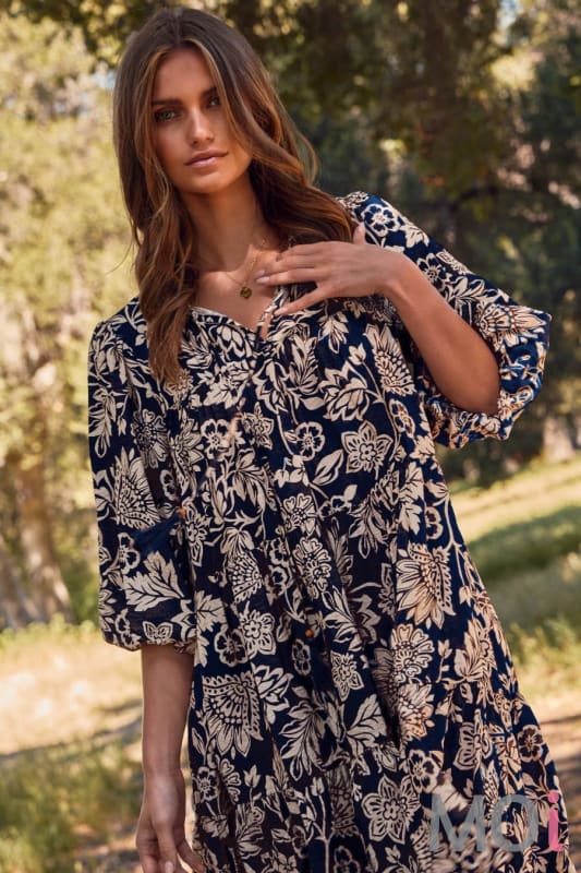 boho doll dress Boho Printed Half Sleeve Baby Doll Dress