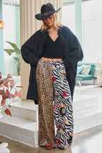 Leopard and Zebra Mixed Print Wide Leg Pants