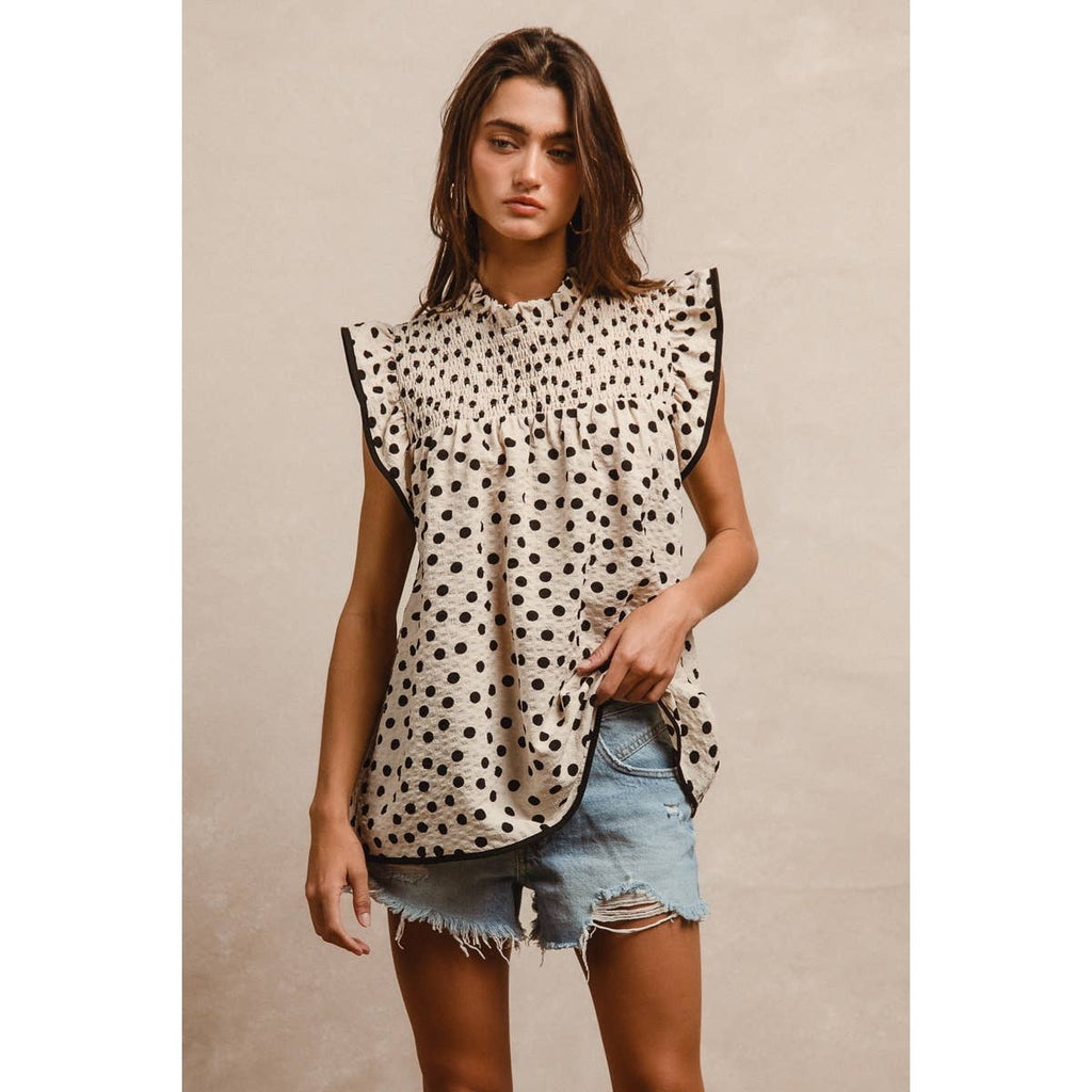 Dot Printed Smocked Yoke Top