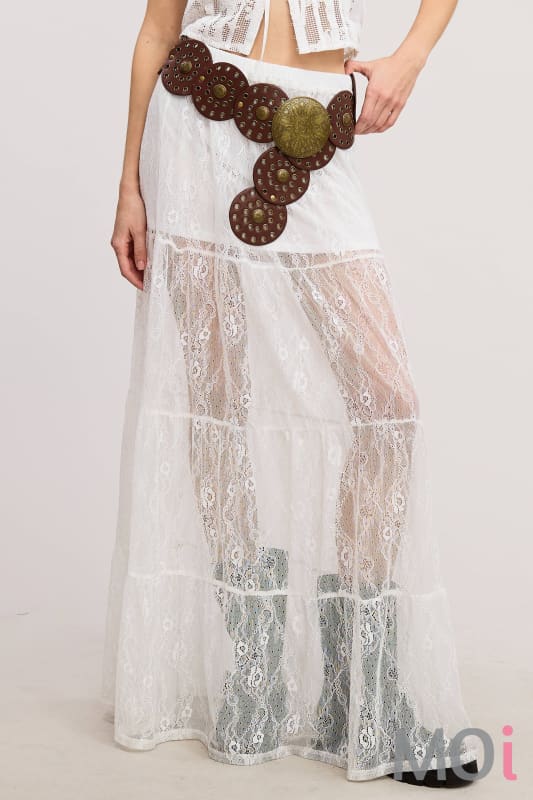 Tiered Floral Lace Maxi Skirt with Lining