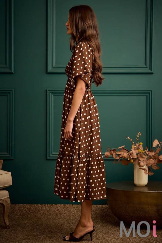 Polka Dot Smocked Bodice Midi Dress