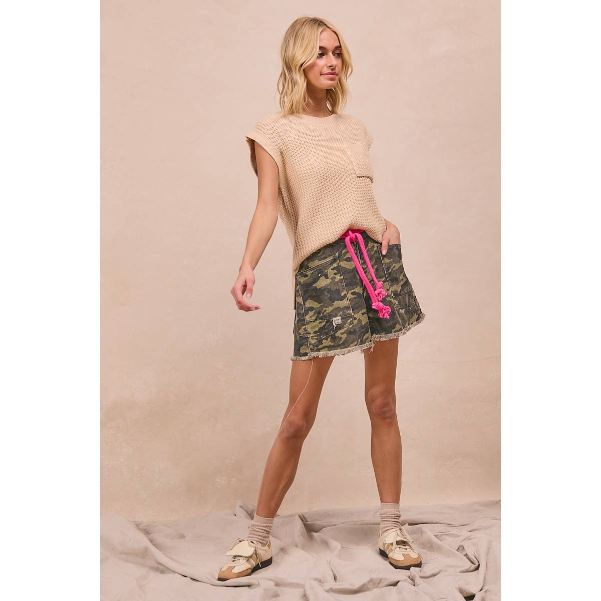 Braided Belt Camo Shorts