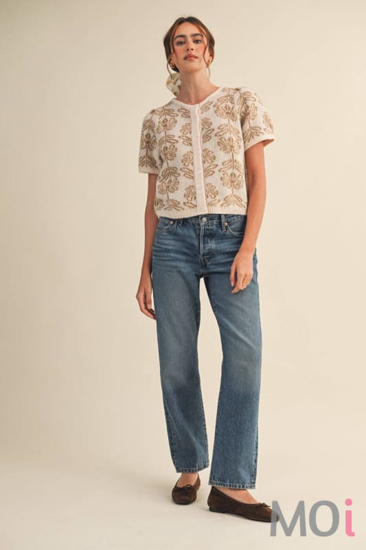 Floral Puff Sleeve Sweater Cardigan